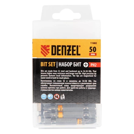 Бита PH2х50, сталь легированная S2, 30 шт., шестигранный профиль, пластиковая коробка, Е 6,3 Denzel 11682 купить в Надыме