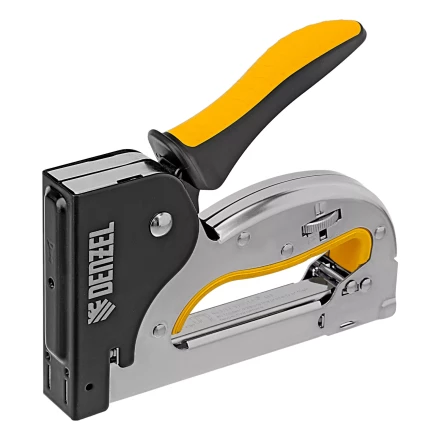 Степлер металл. Denzel 40223, скобы в комплекте, плавная регулировка удара, 2К рукоятка, тип 53, 4-14 мм купить в Надыме