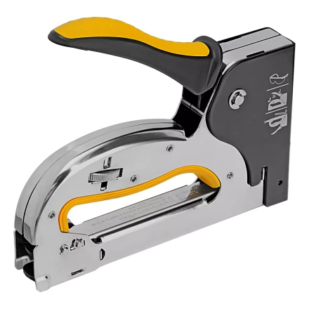 Степлер металл. Denzel 40223, скобы в комплекте, плавная регулировка удара, 2К рукоятка, тип 53, 4-14 мм купить в Надыме