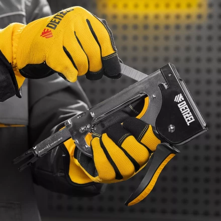 Степлер металл. Denzel 40223, скобы в комплекте, плавная регулировка удара, 2К рукоятка, тип 53, 4-14 мм купить в Надыме