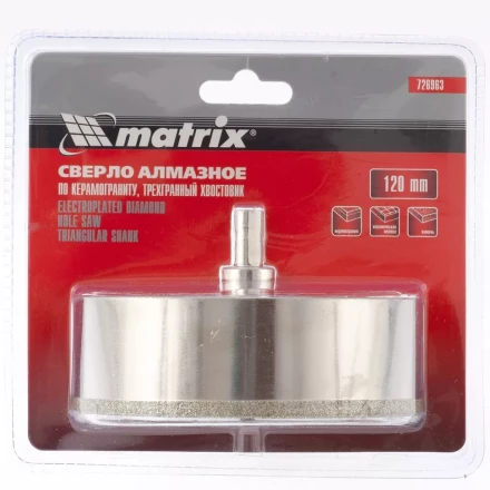 Сверло алмазное по керамограниту 120 х 67 мм 3-гранный хвостовик MATRIX артикул 726963 купить в Надыме