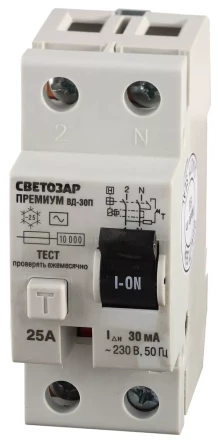 Выключатель дифференциальный "УЗО" СВЕТОЗАР "ПРЕМИУМ", 2-полюсный, 25 A, "AC", откл.диф.ток. 30 мА, 230В SV-49112-30-25 купить в Надыме