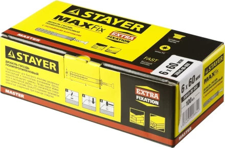 Дюбель-гвоздь полипропиленовый, потайный бортик, 6 x 60 мм, 100 шт, STAYER Master 30645-06-060 30645-06-060 купить в Надыме