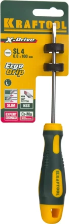 Отвертка KRAFTOOL, Cr-Mo-V сталь, двухкомпонентная противоскользящая рукоятка, SL, 4,0x90мм 250071-4.0-090 купить в Надыме
