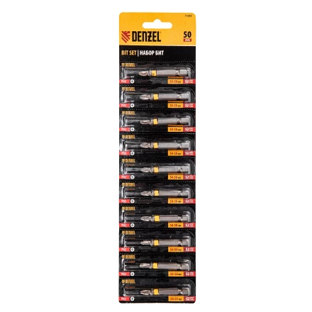 Бита PH2х50, сталь легированная S2, 10 шт., Е 6,3, шестигранный профиль, отрывная упаковка Denzel 11683 купить в Надыме