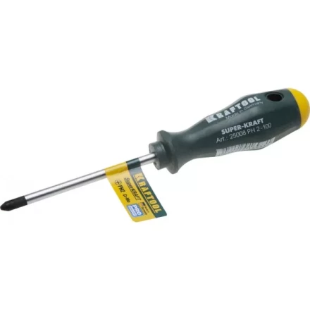 Отвертка KRAFTOOL, Cr-Mo-V закалённый стержень, двухкомпонентная противоскользящ рукоятка, PH 2x100мм 25008-2-100 купить в Надыме