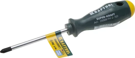Отвертка KRAFTOOL, Cr-Mo-V закалённый стержень, двухкомпонентная противоскользящ рукоятка, PH 2x100мм 25008-2-100 купить в Надыме