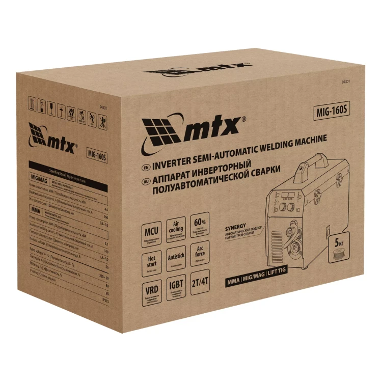 Аппарат инвертор. полуавтомат. cварки MTX MIG-160S 94301, 160A, ПВ 60%, катушка 5 кг купить в Надыме