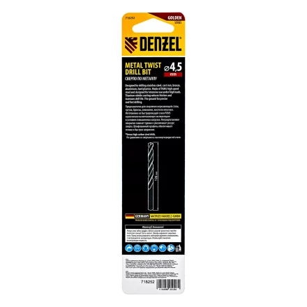 Сверло спиральное по металлу Denzel  4,5 х 126 мм, Р6М5, Golden Tip, удлиненное, 718252 купить в Надыме