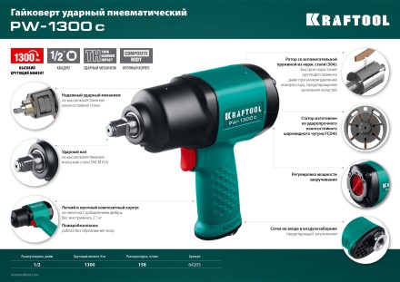Ударный пневмогайковерт PW-1300c 64205 купить в Надыме