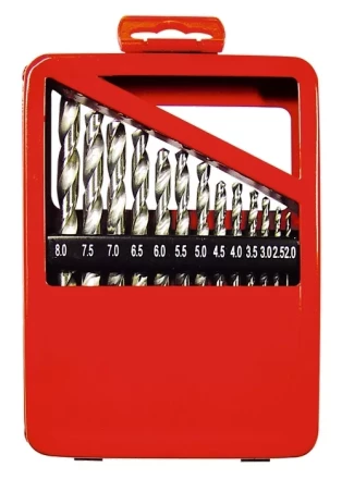 Набор сверл по металлу 2-8 мм (через 0,5 мм) HSS 13 шт металлическая коробка цилиндрический хвостовик MATRIX 72387 купить в Надыме