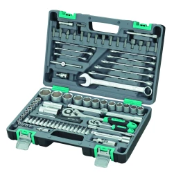 Набор инструментов 1/2 и 1/4 CrV, пластиковый кейс 82 предмета STELS 14105