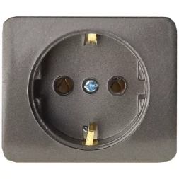 Розетка СВЕТОЗАР "ГАММА" с заземлением, одинарная, без вставки и рамки, цвет темно-серый металлик, 16А/~250В SV-54105-DM
