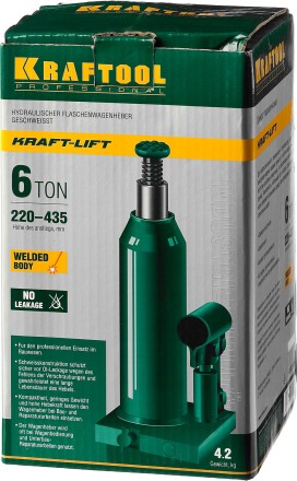 Домкрат гидравлический бутылочный &quot;Kraft-Lift&quot;, сварной, 6т, 220-435мм, KRAFTOOL 43462-6 43462-6_z01 купить в Надыме