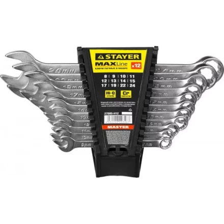 Набор: Ключ STAYER "MASTER" гаечный комбинированный, хромированный, 8-24 мм, 12 шт 27085-H12 купить в Надыме
