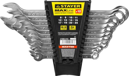 Набор: Ключ STAYER &quot;MASTER&quot; гаечный комбинированный, хромированный, 8-24 мм, 12 шт 27085-H12 купить в Надыме