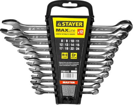 Набор: Ключ STAYER &quot;MASTER&quot; гаечный комбинированный, хромированный, 8-24 мм, 12 шт 27085-H12 купить в Надыме