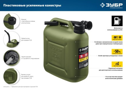 ЗУБР 10 л, пластиковая усиленная канистра, Профессионал (38365-10) купить в Надыме