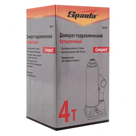 Домкрат гидравлический бутылочный, 4 т, h подъема 180–320 мм Sparta Compact 50339 купить в Надыме