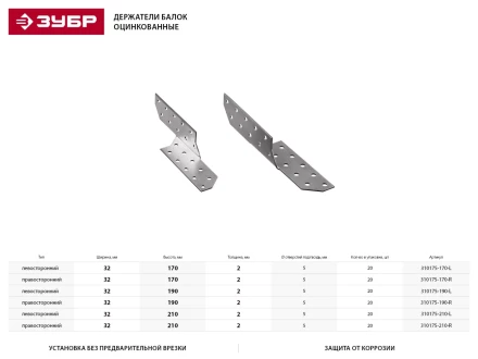 Держатель балки ЗУБР "МАСТЕР" правосторонний, 32х210мм, 20шт 310175-210-R купить в Надыме