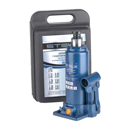 Домкрат гидравлический бутылочный 6 т h подъема 216–413 мм в пластиковом кейсе  STELS 51124 купить в Надыме