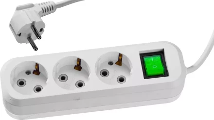 Удлинитель СИБИН электрический, ПВС сечение 0,75кв мм, 3 гнезда, макс мощн 2200Вт, 2м, заземление, выключатель 55036-2 купить в Надыме