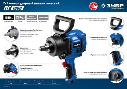Ударный пневмогайковерт ПГ-1800 64230 серия ПРОФЕССИОНАЛ купить в Надыме