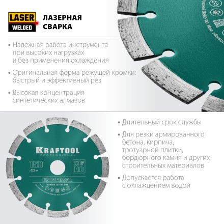 Диск алмазный отрезной для УШМ UNIVERSAL 36680-150 купить в Надыме