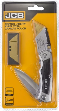 Нож JCB складной многофункц, трапец лезвие, тип "А24", перочин лезвие с серрейтор заточкой, мет корпус, чехол, 5 лезвий JLC003 купить в Надыме