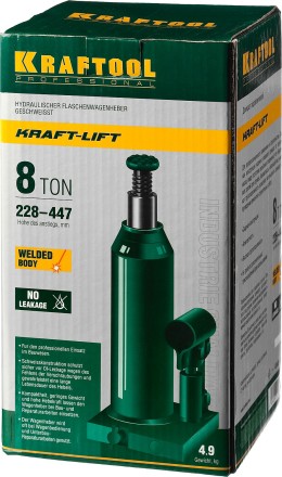 Домкрат гидравлический бутылочный &quot;Kraft-Lift&quot;, сварной, 8т, 228-447мм, KRAFTOOL 43462-8 43462-8_z01 купить в Надыме
