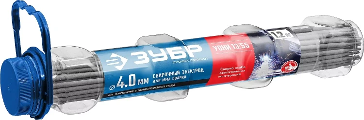 ЗУБР Д 4.0 х 350 мм, 1,2 кг в ПВХ тубе, УОНИ 13/55 с основным покрытием, электрод сварочный, Профессионал (40021-4.0) купить в Надыме