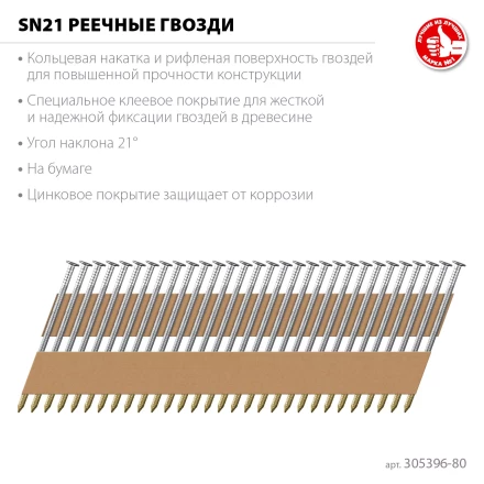 ЗУБР SN21 80 х 3.1 мм, реечные гвозди рифленые оцинкованные, 2010 шт (305396-80) купить в Надыме