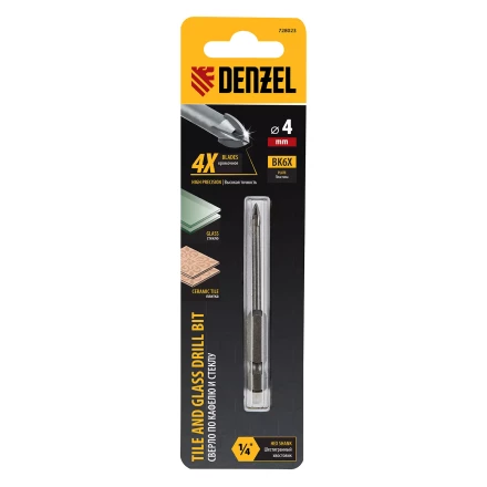 Сверло по керамической плитке 4 мм, крестовая пластина, шестигранный хвостовик// Denzel 728023 купить в Надыме