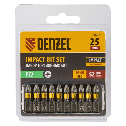 Бита IMPACT, PZ2x25 мм, лазерная обработка шлица, сталь S2, 10 шт., Е 6,3 Denzel 11687 купить в Надыме