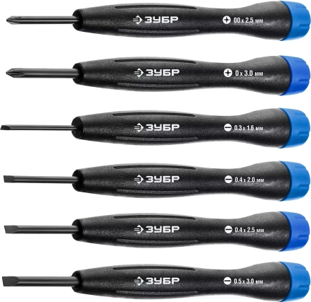 Набор отверток для точных работ TX-6 6 предметов ЗУБР(SL1.6 SL2 SL2.5 SL3 PH00 PH0) купить в Надыме