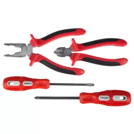 Набор инструментов ЗУБР "МАСТЕР", плоскогубцы, бокорезы, 2 отвертки 22025-H4 купить в Надыме