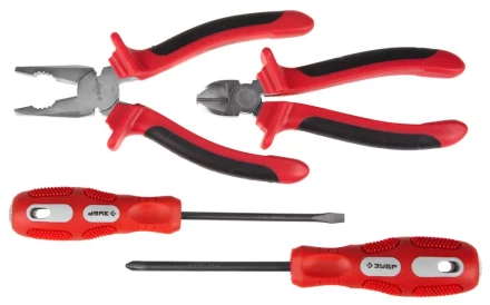 Набор инструментов ЗУБР "МАСТЕР", плоскогубцы, бокорезы, 2 отвертки 22025-H4 купить в Надыме