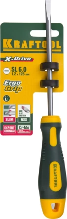 Отвертка KRAFTOOL, Cr-Mo-V сталь, двухкомпонентная противоскользящая рукоятка, SL, 6,0x125мм 250071-6.5-125 купить в Надыме