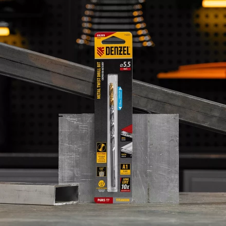 Сверло спиральное по металлу Denzel 5,5 х 139 мм, Р6М5, Golden Tip, удлиненное, 718255 купить в Надыме