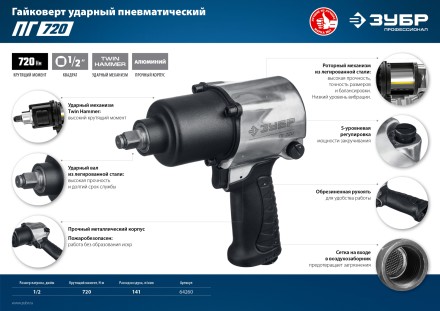 Ударный пневмогайковерт ПГ-720 64260 серия ПРОФЕССИОНАЛ купить в Надыме