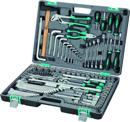 Набор инструментов, 1/2 и 3/8 и 1/4   CrV пластиковый кейс 142 предметов STELS 14107 купить в Надыме