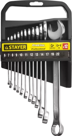 Набор: Ключ STAYER "PROFI" гаечный комбинированный, Cr-V сталь, хромированный, 6-22мм, 12шт 27083-H12 купить в Надыме
