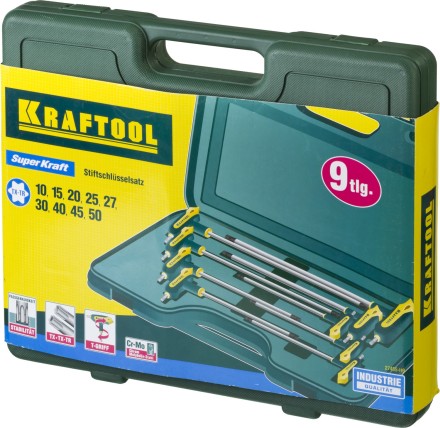 Набор KRAFTOOL Ключи &quot;INDUSTRIE&quot; имбусовые,Cr-Mo(S2),Т-образные,эргоном двухкомп рукоятка,TORX Hole 10-50,9 шт,в боксе 27455-H9 купить в Надыме