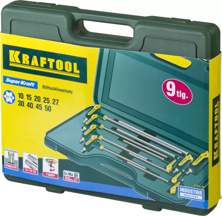 Набор KRAFTOOL Ключи "INDUSTRIE" имбусовые,Cr-Mo(S2),Т-образные,эргоном двухкомп рукоятка,TORX Hole 10-50,9 шт,в боксе 27455-H9 купить в Надыме