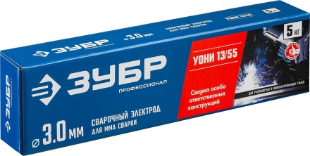 ЗУБР Д 3.0 х 350 мм, 5 кг в коробке, УОНИ 13/55 с основным покрытием, электрод сварочный, Профессионал (40025-3.0) купить в Надыме