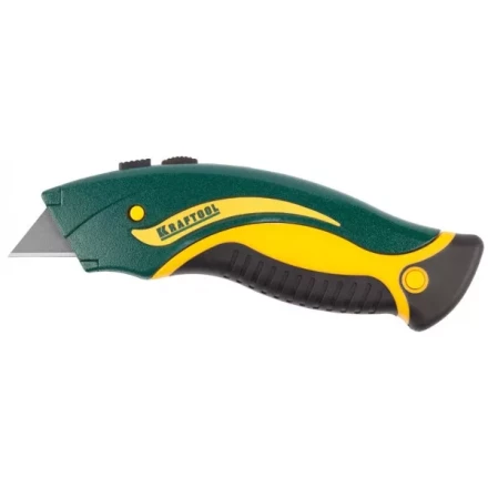 Нож "WERK" металлический, KRAFTOOL 09241, с запасными выдвижным трапец лезвиями, 5шт, усил корпус, быстрая замена лезвия, тип "А24",19мм 09241_z01 купить в Надыме