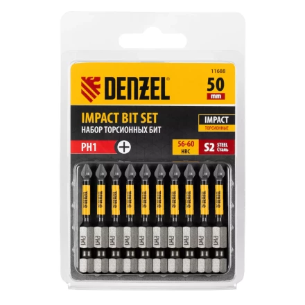 Бита IMPACT, PH1x50 мм, лазерная обработка шлица, сталь S2, 10 шт., Е 6,3 Denzel 11688 купить в Надыме