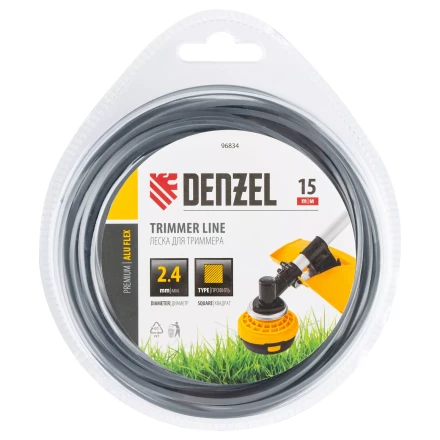 Леска для триммера армированная алюминием квадратная, 2,4мм х 15м, блистер ALUFLEX Denzel 96834 купить в Надыме