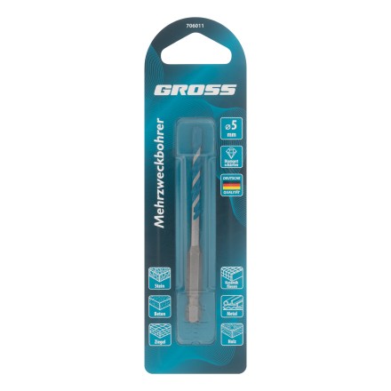 Сверло универсальное Gross , Multipurpose PRO, 6-гр. хвостовик, 5мм, 706011 купить в Надыме