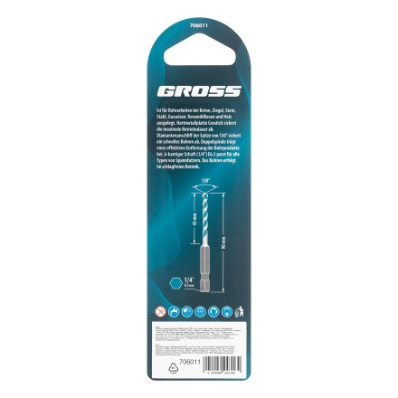 Сверло универсальное Gross , Multipurpose PRO, 6-гр. хвостовик, 5мм, 706011 купить в Надыме